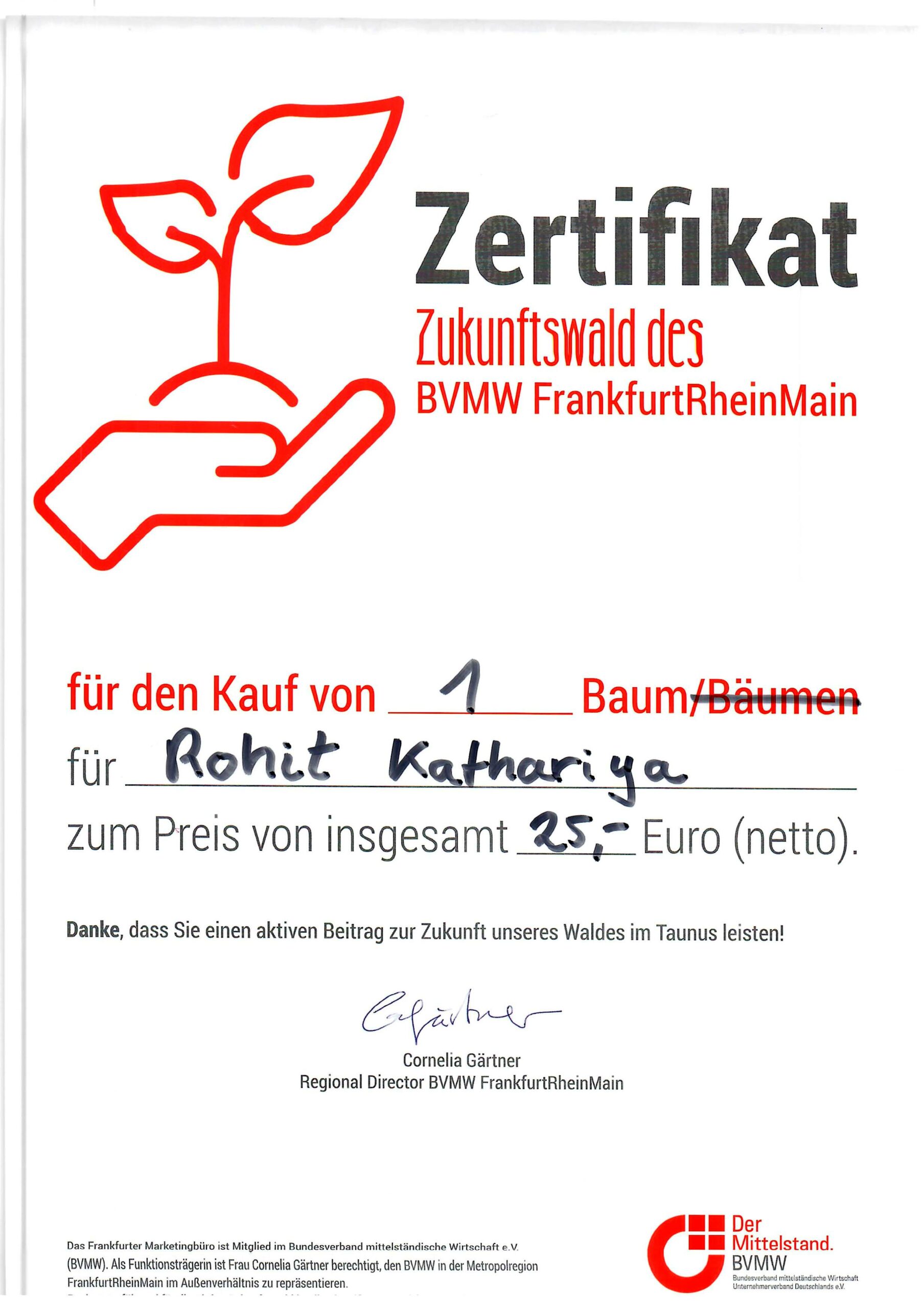 Engagement – Baum gepflanzt - Zukunftswald des BVMW